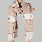 Natural Eri Color Stole with Full Ghisha Muga Thread Work