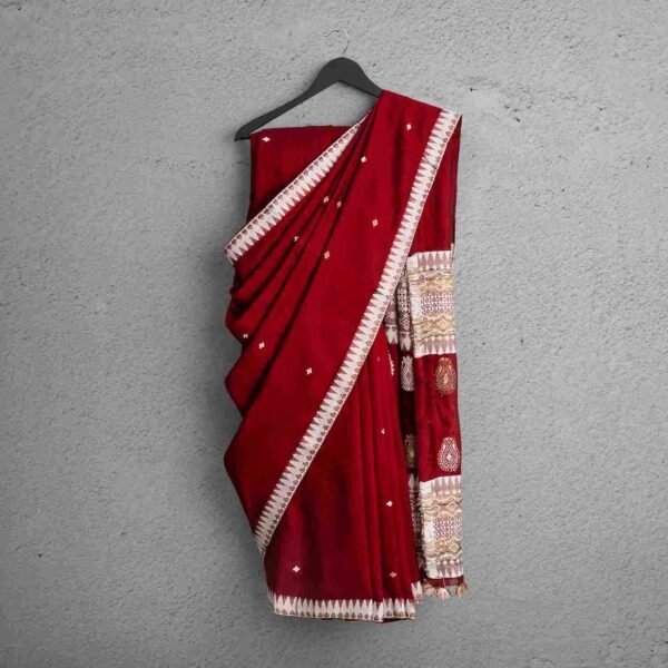 Staple Cotton Saree - Wine Blush
