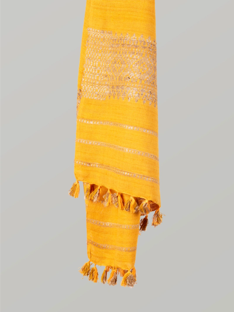 Natural Dyed Eri Stole with Ghisha Muga Thread Work – yellow-1