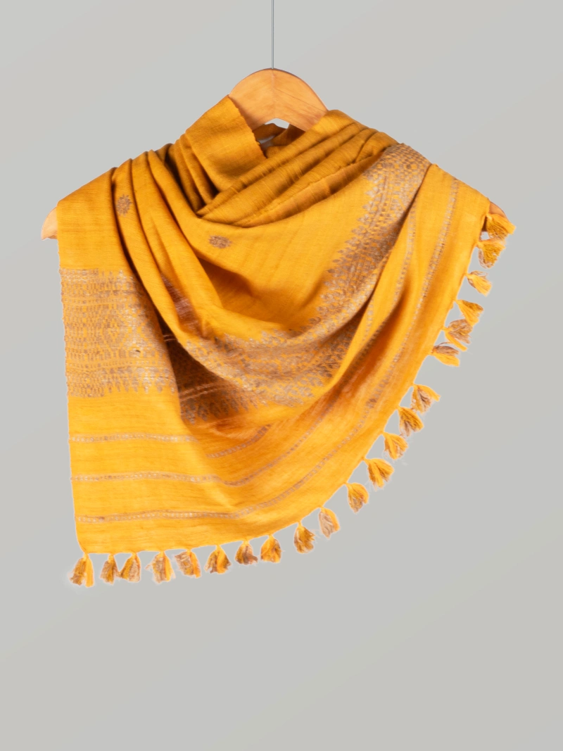 Natural Dyed Eri Stole with Ghisha Muga Thread Work – yellow