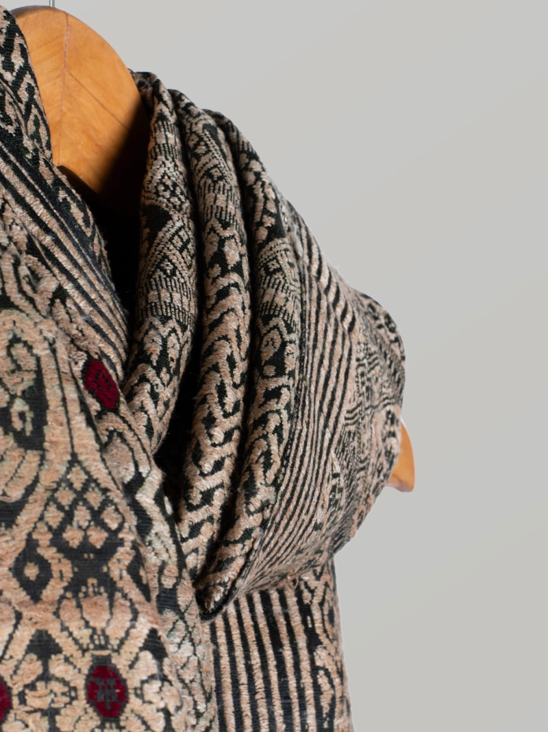 Natural Eri Color Stole with Full Ghisha Muga Thread Work – green