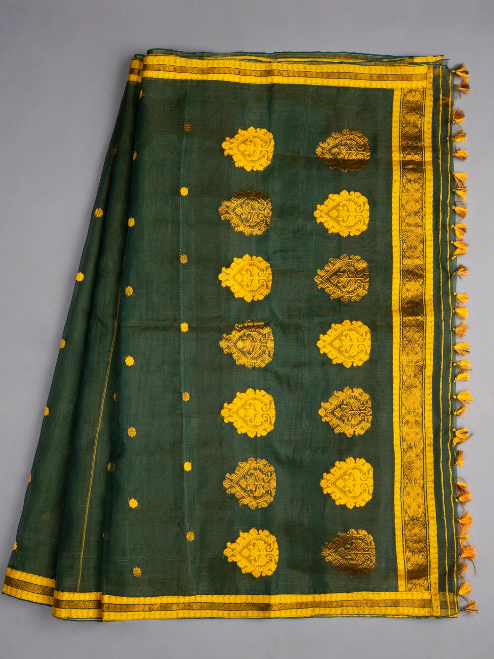 Raw Nuni Silk Saree – Olive Mist-1