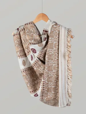 Natural Eri Color Stole with Full Ghisha Muga Thread Work